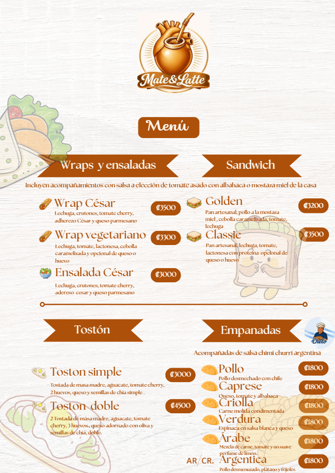 Segunda pagina del menu de Mate y Latte